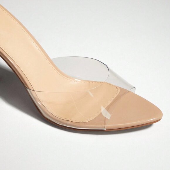 Beige Party Women's Transparent Pointed Toe Stiletto Heels - Picture 7 of 7